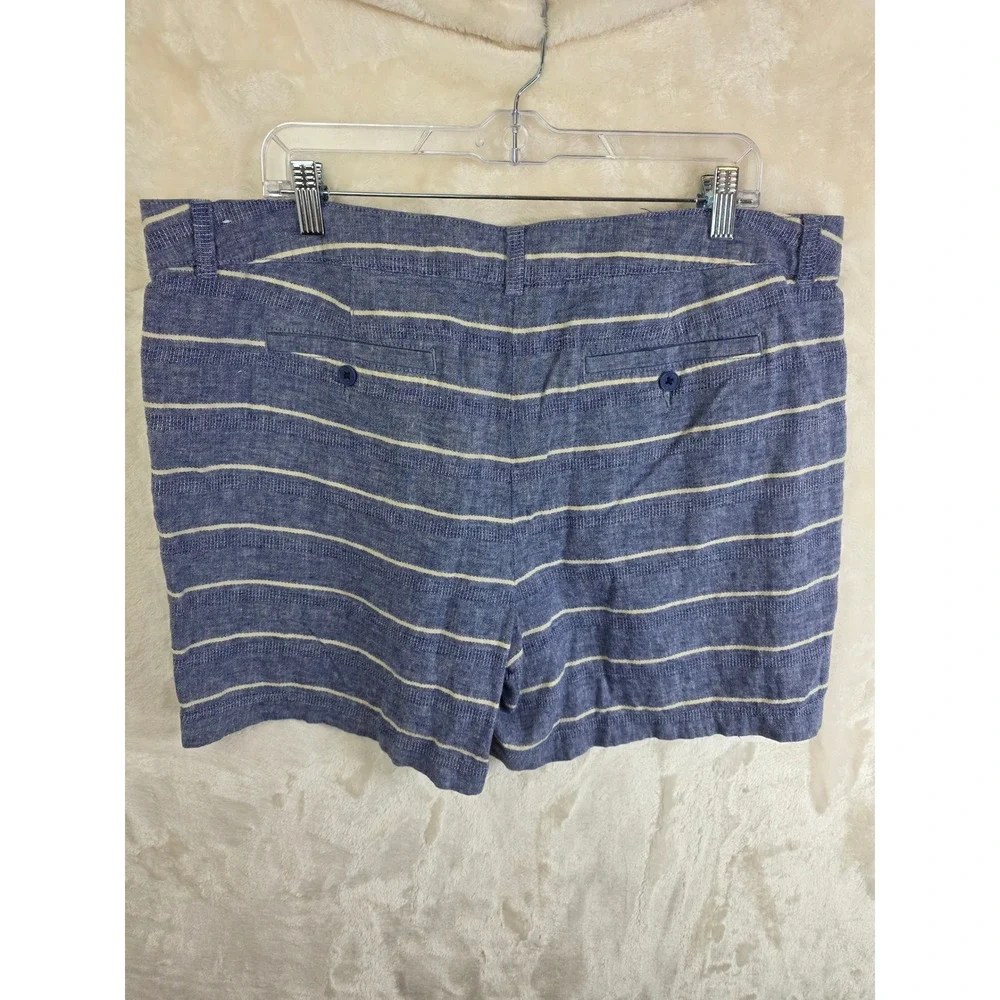 Ann Taylor LOFT‎ Blue Striped Linen Cotton Blend Shorts 368341